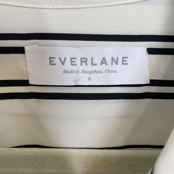 Everlane 100% Silk Blouse Black/White Stripes Classic Blouse Style Size 6 - Picture 8 of 10